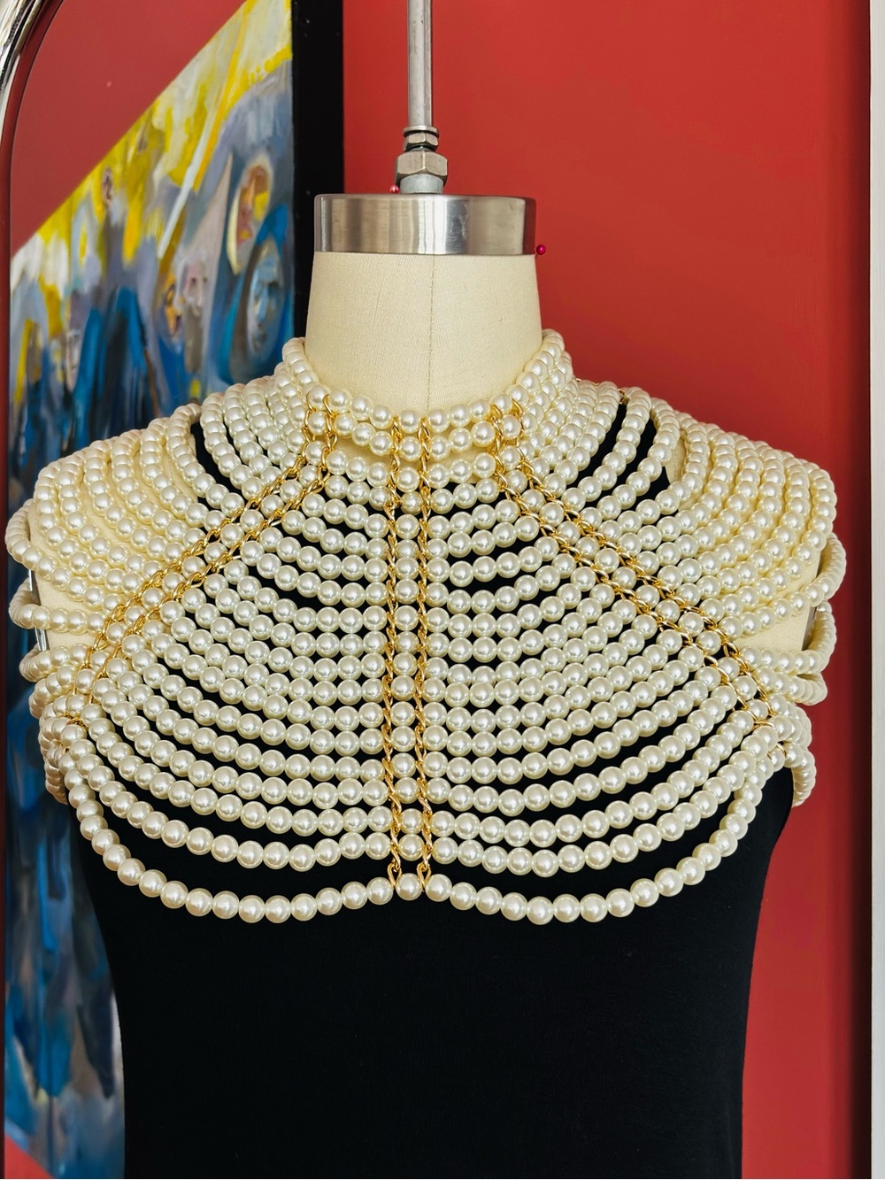 NWOT - Pearl and Gold Multi-Strand Collar Necklace - Ivory